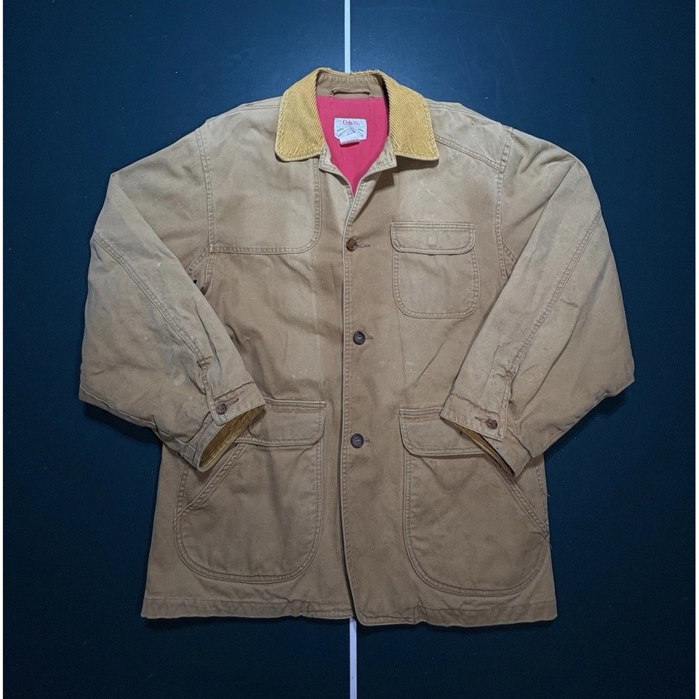 Vintage Orvis Field Jacket Mens Large Corduroy Collar Barn Chore Coat Canvas 90s